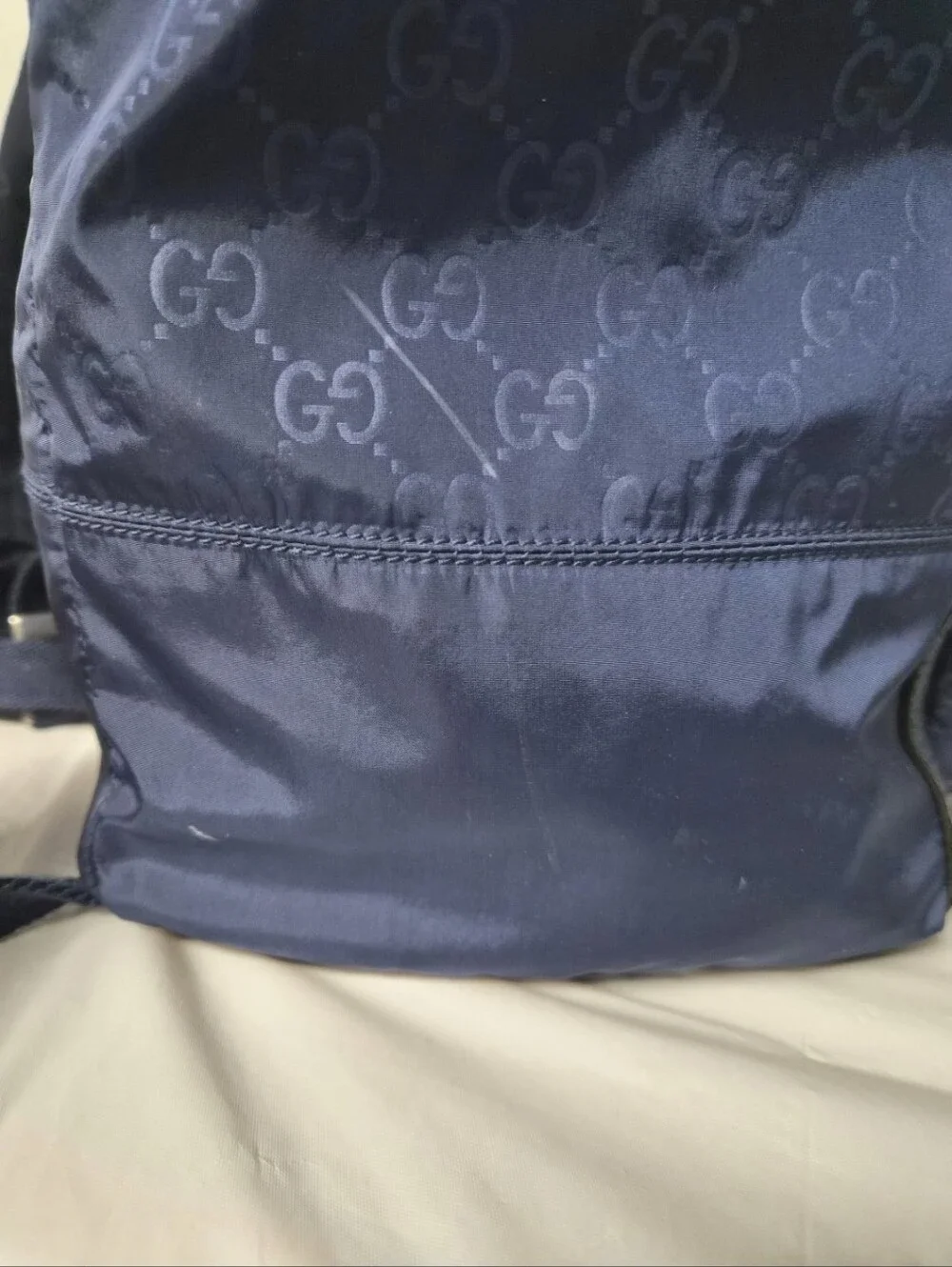 Authentic Gucci Blue Guccissima Nylon and Leather Light Backpack